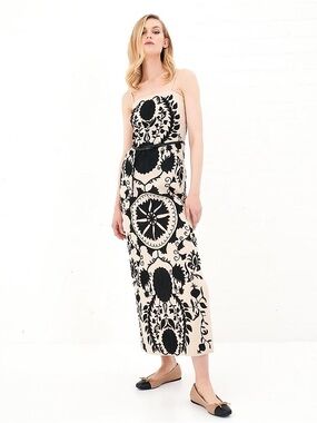 100% Linen Maxi Dress in cream and black